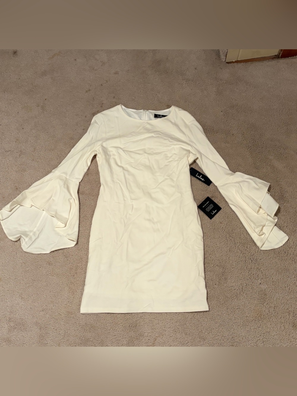NWT Lulus Gimme Some Flair White Flounce Sleeve Bodycon Dress